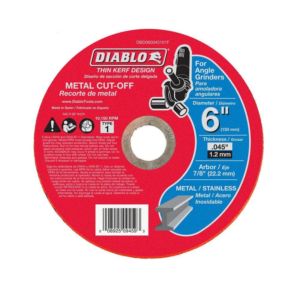 DIABLO in. x 0.045 in. x 7/8 in. Thin Kerf Metal Cut-Off Disc  DBD060045101F The Home Depot
