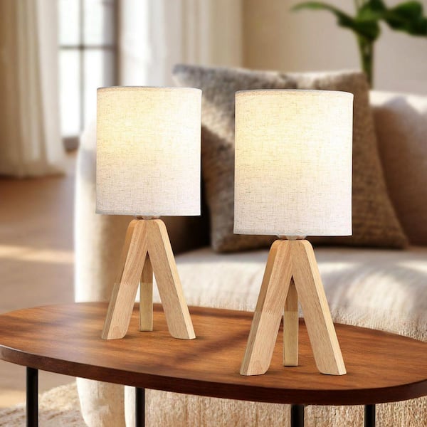 Jushua 15 in. H White Solid Wood Bedside Lamp with Linen Fabric