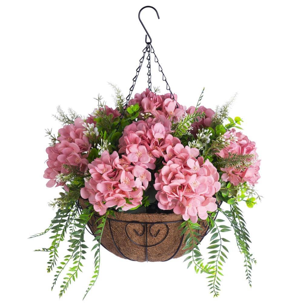 20 in.H Artificial Hanging Flowers in 12 Metal Coconut Lining Basket, Sp