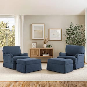 Muro 4-Piece Dark Blue Fabric Upholstered Swivel Accent Arm Chair Metal Base Barrel Sofa Chair with Storage Ottoman