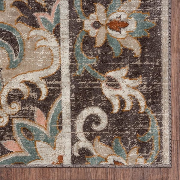 Anamica Rustic Brown/Beige 7 ft. 9 in. x 9 ft. 9 in. Medallion Woven Polypropylene Indoor/Outdoor Area Rug