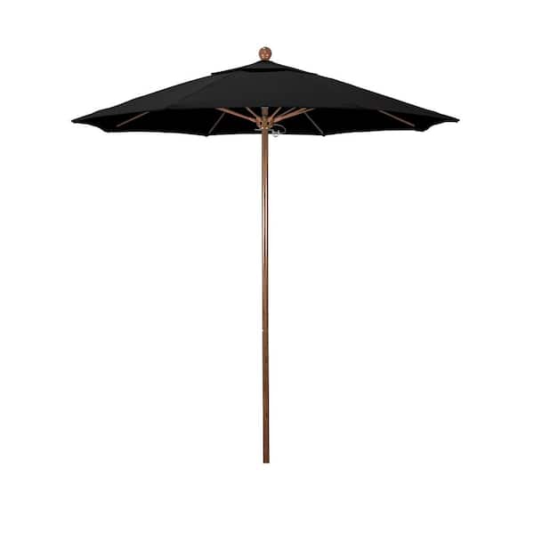 California Umbrella 7.5 ft. Woodgrain Aluminum Commercial Market Patio Umbrella Fiberglass Ribs and Push Lift in Black Olefin