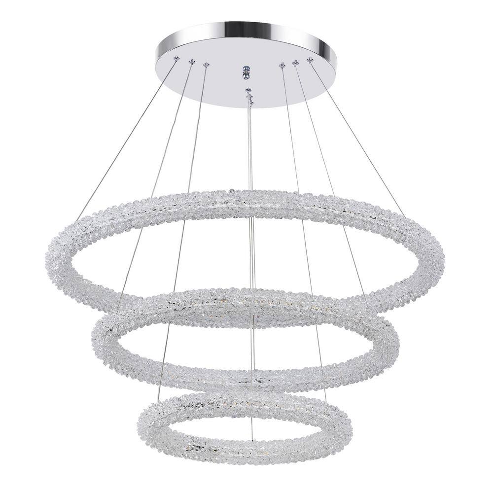 Arielle 32" Chrome and Crystal 3-Tier LED Chandelier