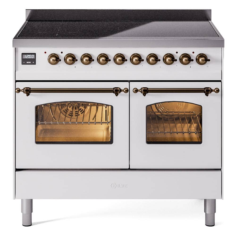 Nostalgie II 40 in. 6 Zone Freestanding Induction Range in White with Bronze Trim -  ILVE, UPDI406NMPWHB