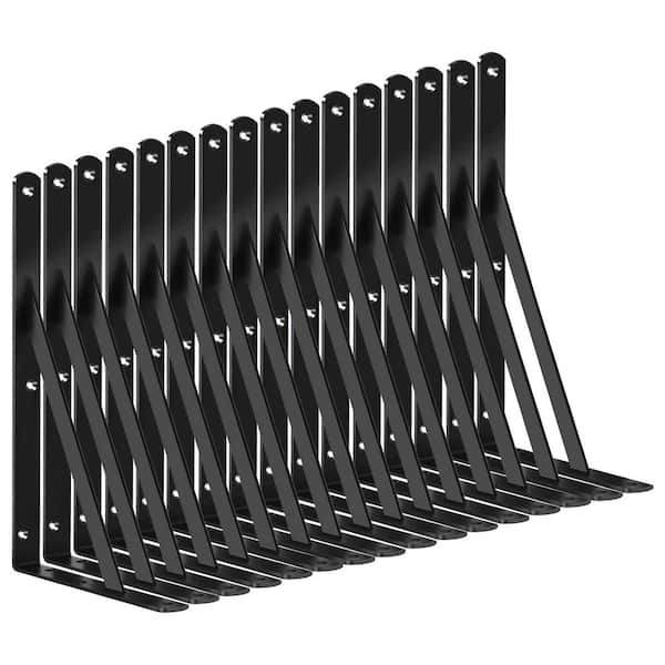 12 x 8 Heavy Duty Metal Shelf Brackets with Screws Black Angle Brackets for Floating Shelves Support 12-Pack