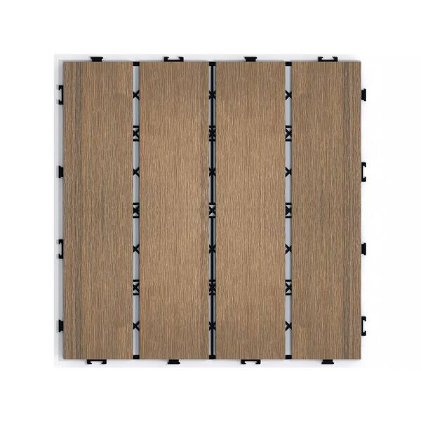 YOFE 1 ft. x 1 ft. DIY Outdoor Composite Wood-Plastic Interlocking Deck Tiles, Garage Floor Tiles in Oak Brown(11 Per Case)