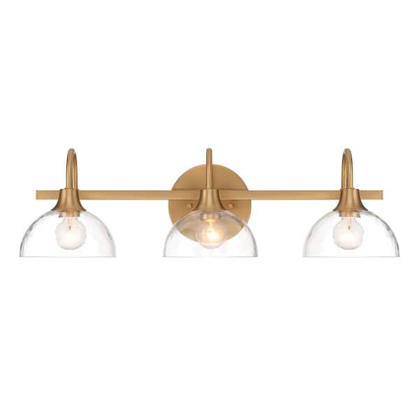 Minka Lavery 23.56 in. 3-Light Brushed Gold Vanity Light with Clear Water Glass Shades, No Bulbs Included