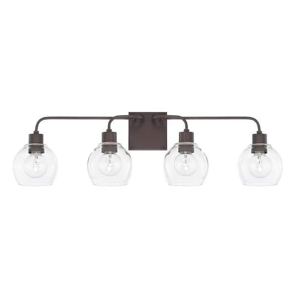 34 in. W x 10 in. H x 8 in. E 4-Light Clear Glass Vanity in Bronze