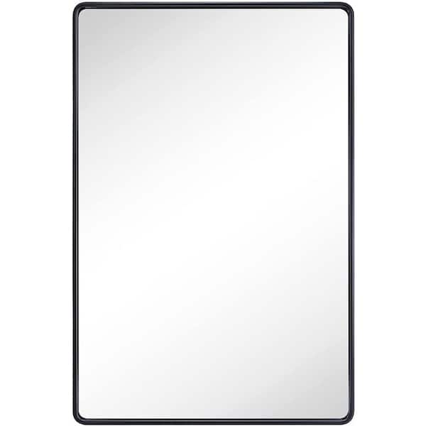 24 in. W x 32 in. H Black Rectangle Brush Metal Framed Rounded Corner Vanity Mirror