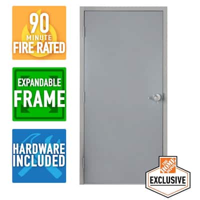 36 in. x 84 in. Right-Hand Galvanneal Steel Mill Primed Commercial Door Kit with 90 Minute Fire Rating, Adjustable Frame
