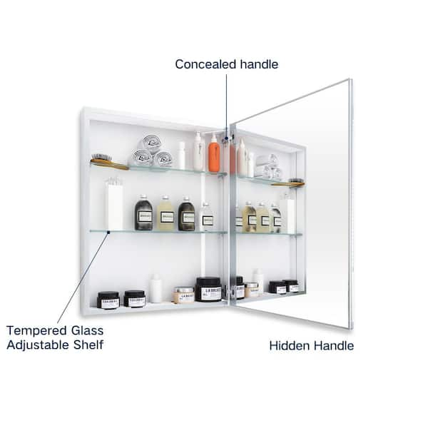 Cove 16 x 26 Recess Mount Glass Shelves Medicine Cabinet