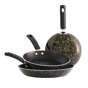 3-Piece Black and Gold Aluminum Nonstick Frying Pans