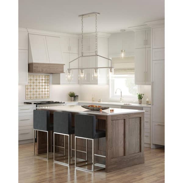 Progress Lighting Goodwin 4-Light Brushed Nickel Farmhouse Clear Glass Cylinder Medium Hanging Pendant Light