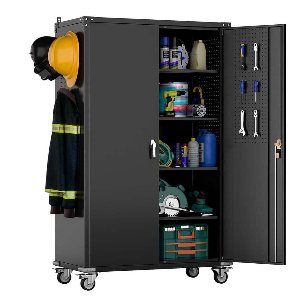 43 in. W x 72 in. H x 22 in. D Widened,Deepened Rolling Metal Garage Storage Freestanding Cabinet with Pegboard in Black price history on PriceWatchPro