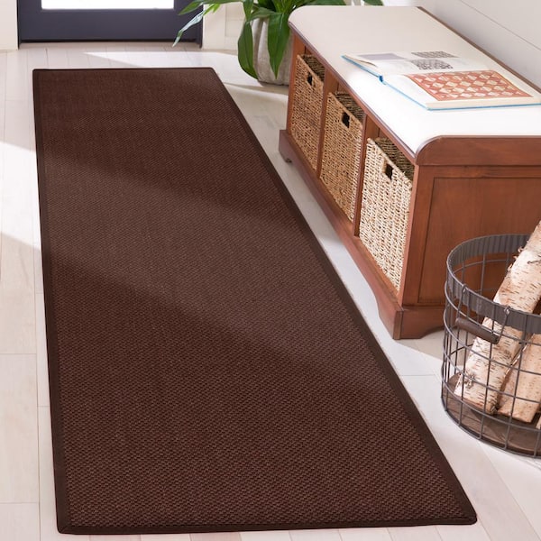 Natural Fiber Chocolate/Dark Brown 3 ft. x 12 ft. Woven Border Runner Rug