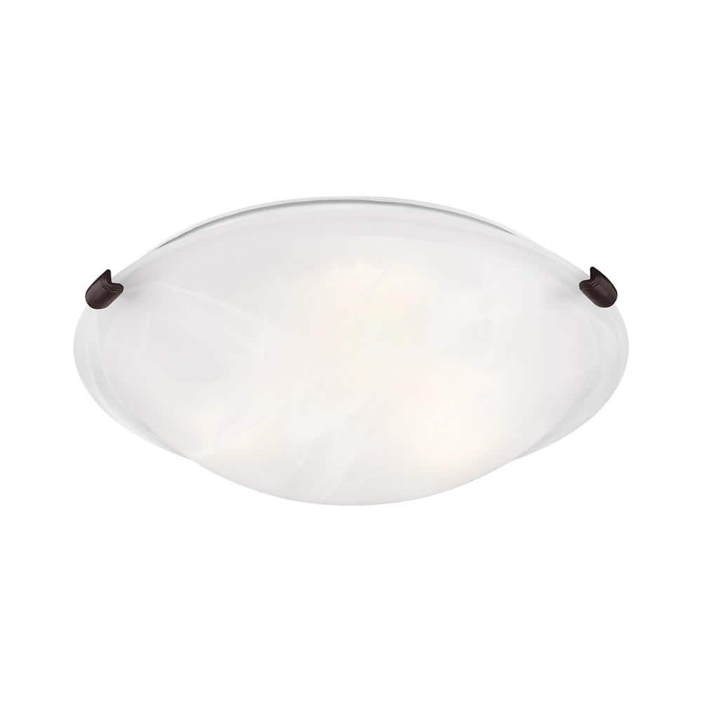 Bronze and White Alabaster Glass 3-Light Flush Mount