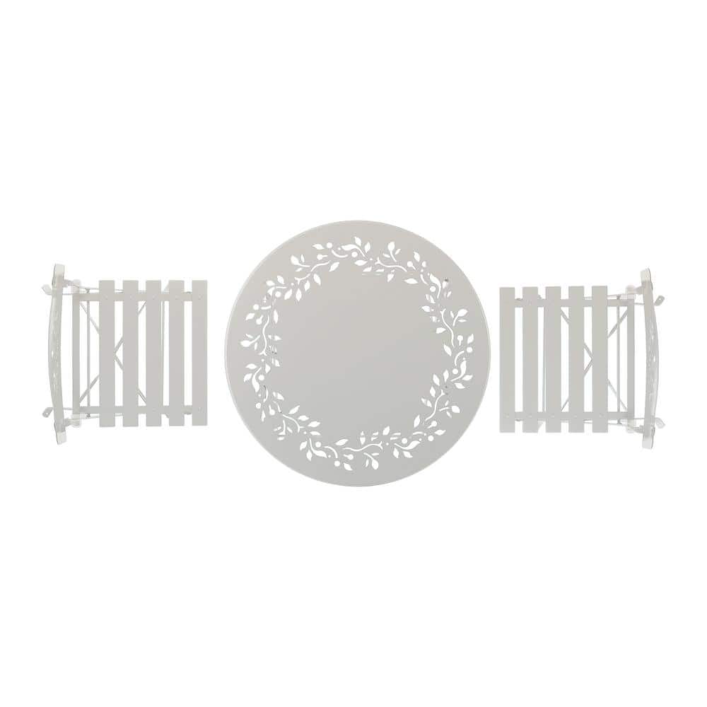 Chic Floral Cut-Out White Steel 3-Piece Patio Bistro Set