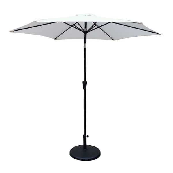 Tunearary 8.8 ft. Aluminum Push Button Tilt and Crank Lift Patio Market Umbrella with 42 lbs. Round Resin Umbrella Base in Cream