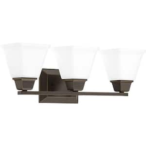 Clifton Heights Collection 3-Light Antique Bronze Etched Glass Craftsman Bath Vanity Light