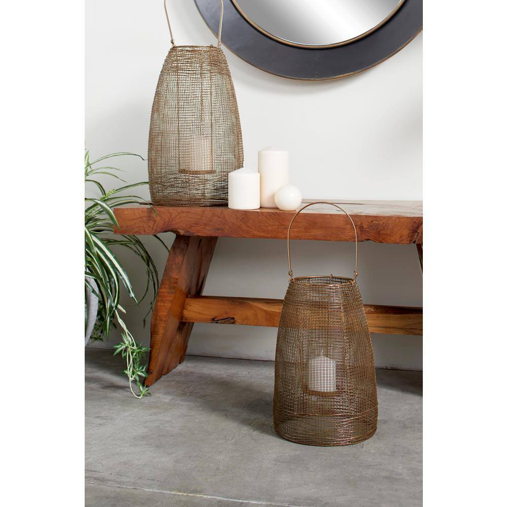 Gold Metal Hanging Hurricane Candle Lantern