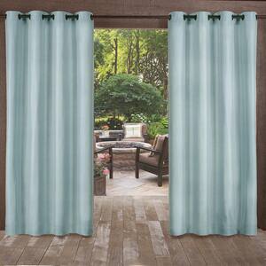 Biscayne Pool Blue Solid Light Filtering Grommet Top Indoor/Outdoor Curtain, 54 in. W x 84 in. L (Set of 2)