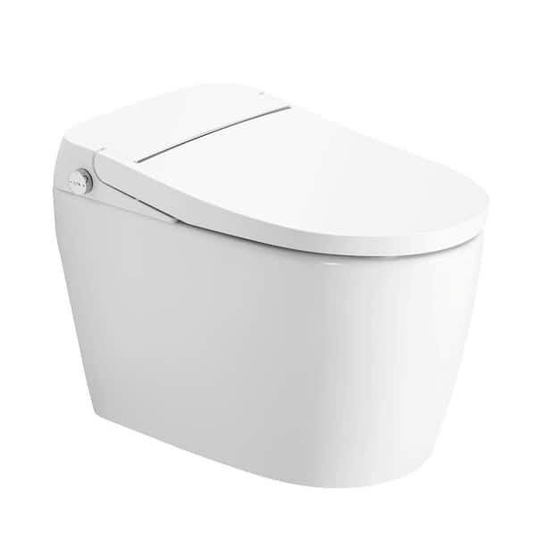 12 in. 1-piece 1.28 GPF Flush Elongated Smart Toilet with Heated Seat, Tankless Foot Sensor Electric Toilets in White