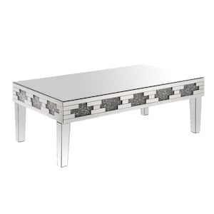 Amelia 29 in. Mirrored and Faux Diamonds Rectangle Glass Coffee Table with Mirrored