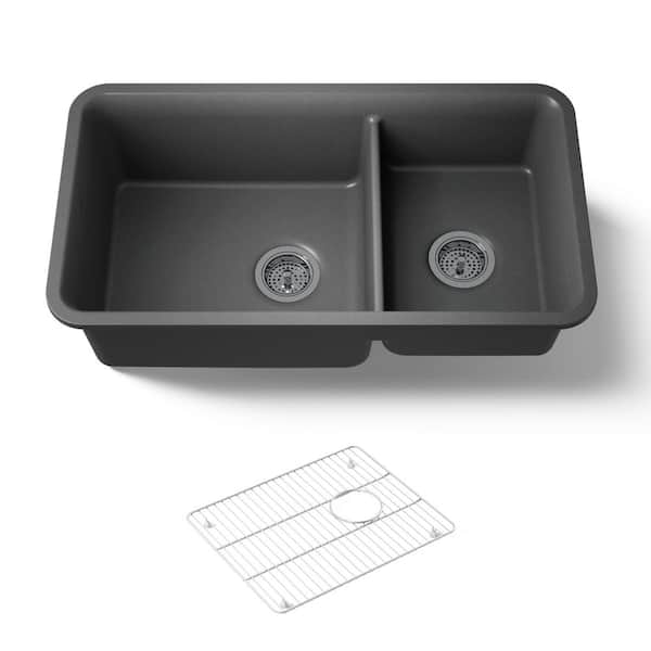 Cairn 33 in. Undermount Neoroc Granite Composite Double Bowl Kitchen Sink with Sink Rack