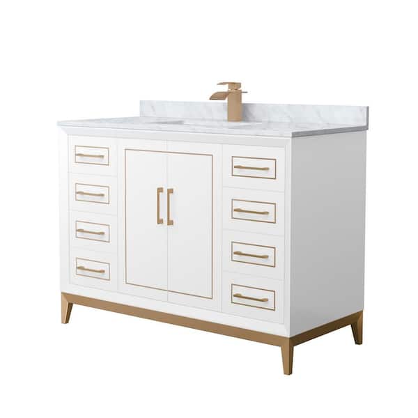 Wyndham Collection Marlena 48 in. W x 22 in. D x 35.25 in. H Single Bath Vanity in White with White Carrara Marble Top