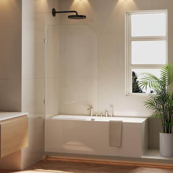 34 in. W x 58 in. H Frameless Fixed Panel Tub Door in Silver with 3/8 in. (10 mm) Clear Glass