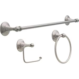 Greenwich II 3-Piece Bath Hardware Set with 24 in. Towel Bar, Toilet Paper Holder, Towel Ring in Brushed Nickel
