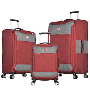 Denim 3-Piece Red Expandable EVA Suitcase Set