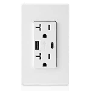20 Amp Decora Type A and Type C Combination Duplex Tamper Resistant Outlet and USB Charger, White