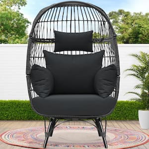Patio Gray Wicker Stationary Oversized Lounge Egg Chair with Gray Cushions 440 lbs. Weight Capacity