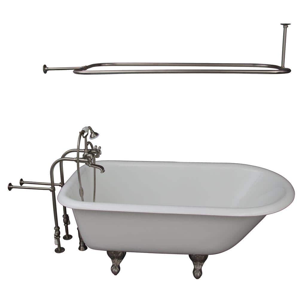5 ft. Cast Iron Ball and Claw Feet Roll Top Tub in White with Brushed Nicke