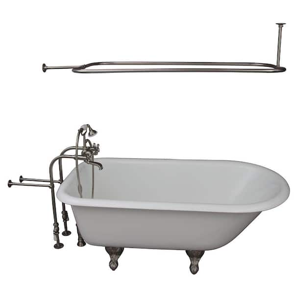 Barclay Products 5 ft. Cast Iron Ball and Claw Feet Roll Top Tub in White with Brushed Nickel Accessories