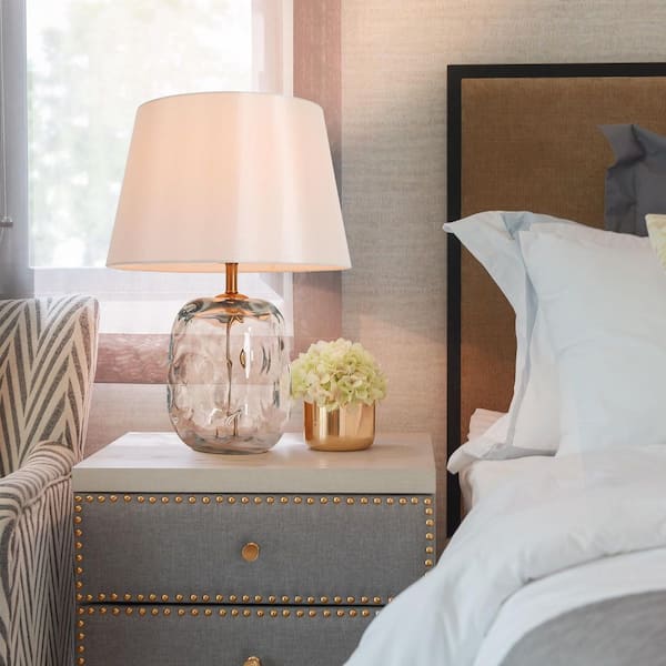 Contemporary 22.4 in. Brass Gold Bedroom Rippled Glass Table Lamp Classic Living Room Desk Lamp with White Fabric Shade