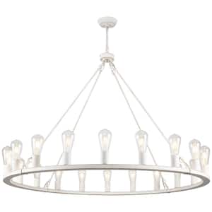 Loughlam 20-Light White Farmhouse Candle Style Wagon Wheel Chandelier for Living Room Kitchen Island Dining Room Foyer