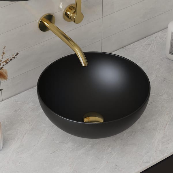 DEERVALLEY Symmetry Ceramic 13 in. Round Bathroom Vessel Sink Art Basin in Black