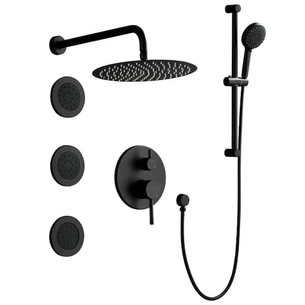 12 Matte Black Wall Mounted Rain Shower System with Rainfall Shower Head  Solid Brass