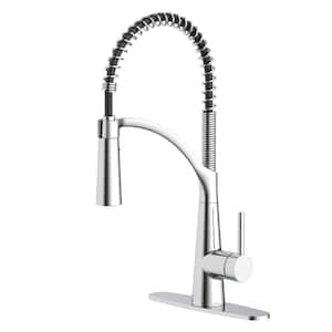 Brenner Commercial Style Single Handle Pull Down Sprayer Kitchen Faucet in Chrome