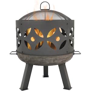 26 in. x 29 in. Round Cast Iron Retro Outdoor Wood Fire Pit Bowl in Gray with Spark Screen