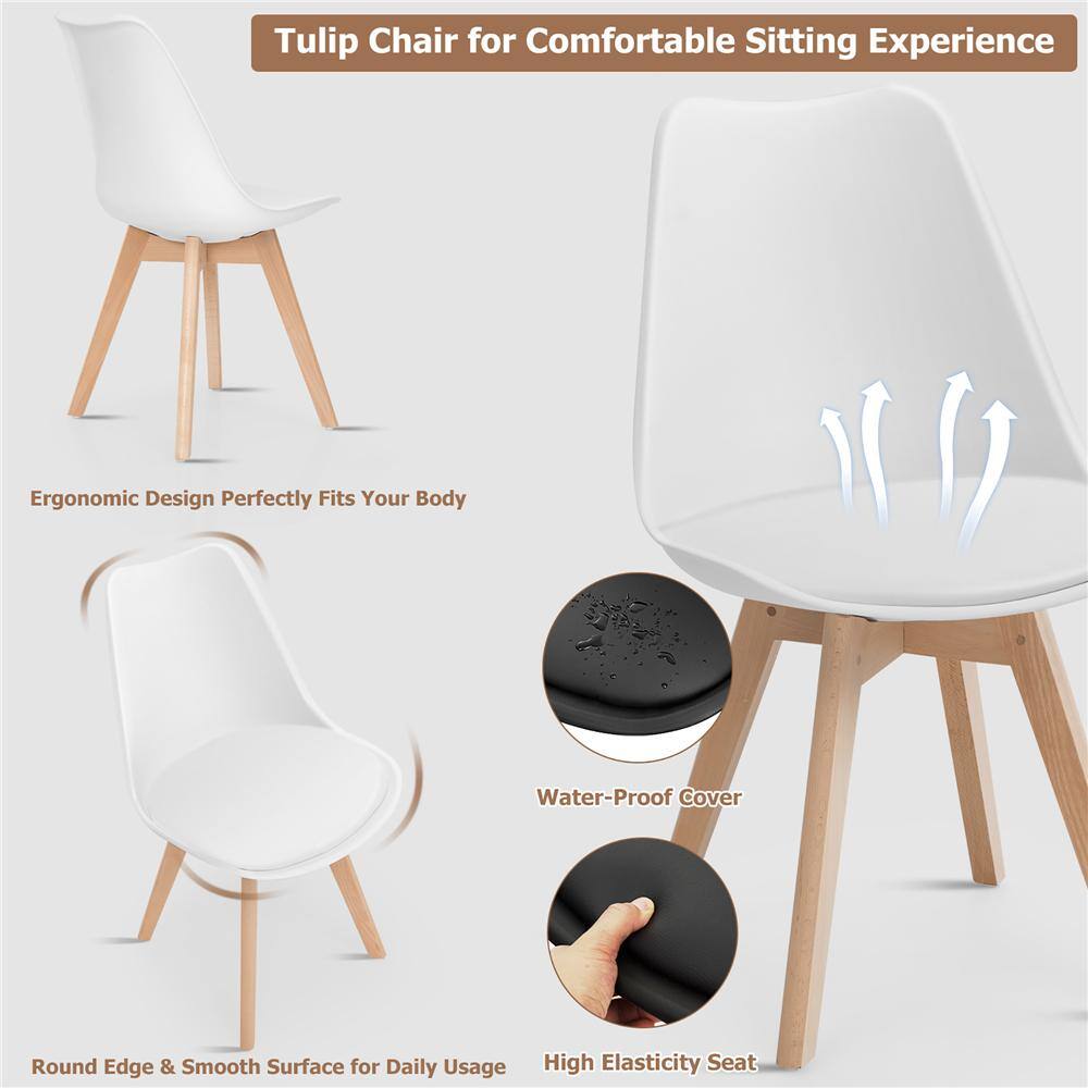 White High Back Upholstered Leather Side Chair Set with Wood Legs
