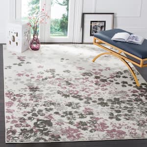 Adirondack Ivory/Purple 6 ft. x 6 ft. Square Speckled Floral Area Rug