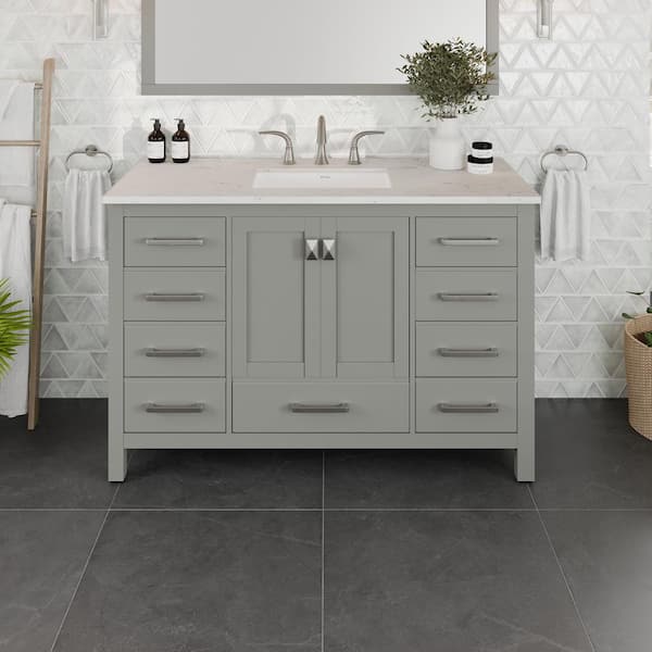 Aberdeen 48 in. Single Sink Gray Bath Vanity with White Carrara Quartz Top (Assembled)
