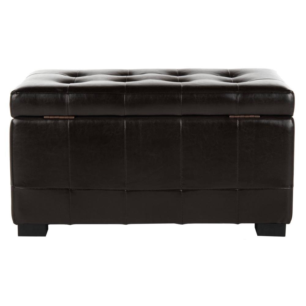 Manhattan Brown Leather Storage Bench with Beech Frame