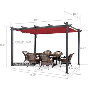 10 ft. x 12 ft. Gray Outdoor Retractable Modern Yard Metal Grape Trellis Pergola with Canopy for Garden Grill - Terra