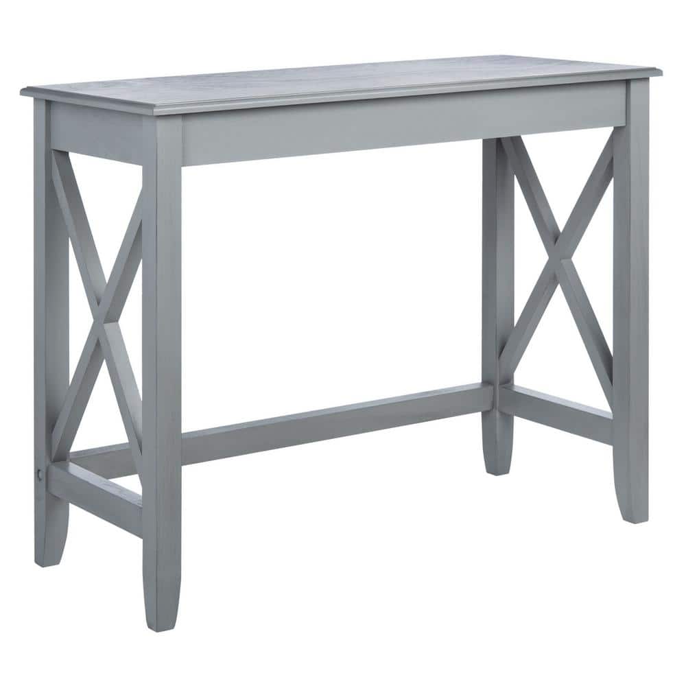 Crossed X Distressed Grey Solid Wood Writing Desk with Drawer