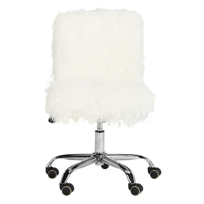 Whitney White/Chrome Faux Sheepskin Swivel Office Chair