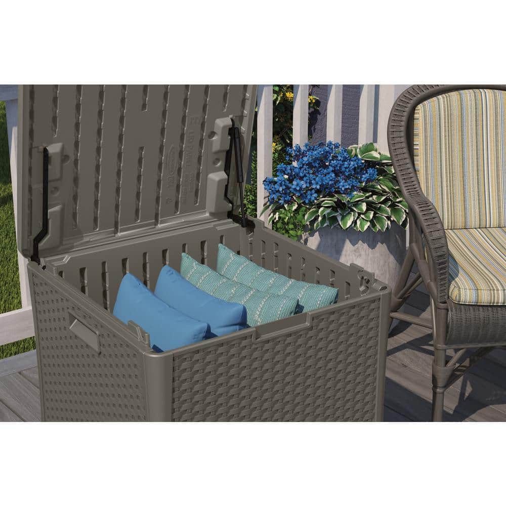Gray Wicker Resin Lockable Outdoor Deck Storage Box